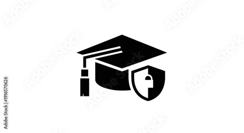 Educational security icon graduation cap and shield symbol design
