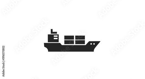 Cargo ship silhouette on white background illustrating global shipping and logistics