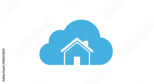 Cloud computing concept illustration featuring house icon over blue cloud shape