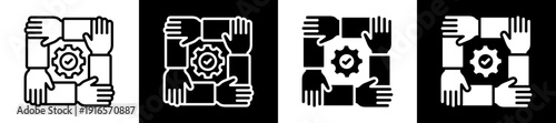 Team Work Icon Set In Black And White Filled Style Collection