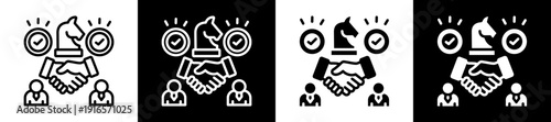 Strategic Deal Icon Set In Black And White Filled Style Collection
