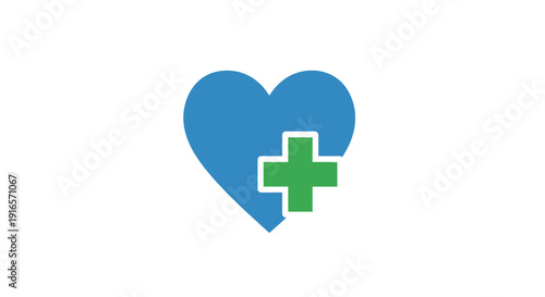 Blue heart with green cross symbol for healthcare and medical concepts