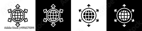 Network Expansion Icon Set In Black And White Filled Style Collection