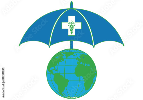 Global Health Insurance Protection Umbrella Over Earth.