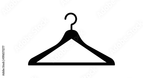 Minimalist black coat hanger silhouette on clean white background