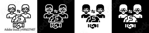 Global Partnership Icon Set In Black And White Filled Style Collection
