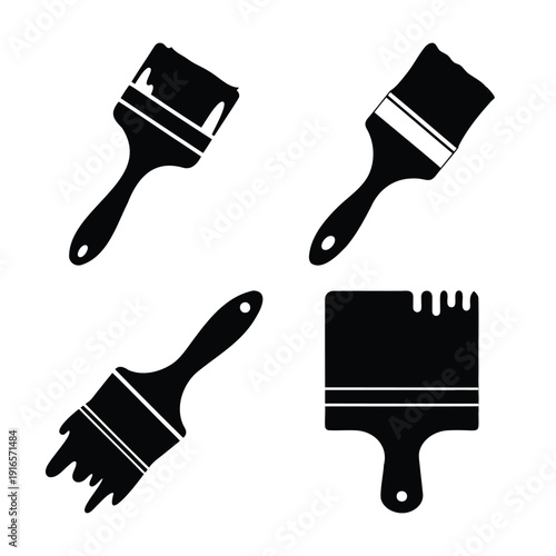 Collection of simple paint brush icons representing artistic tools and home improvement