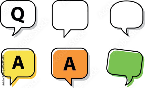 Six colorful speech bubbles isolated on transparent background