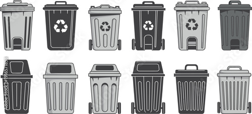 A set of trash cans isolated on transparent background