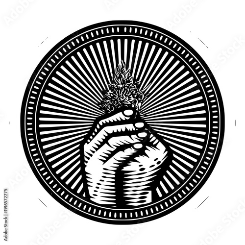 Empowering fist holding flame in modern circular emblem