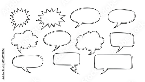 Speech Bubble Collection: A collection of various empty speech bubbles in doodle style, offering a visual vocabulary for communication and thoughts.