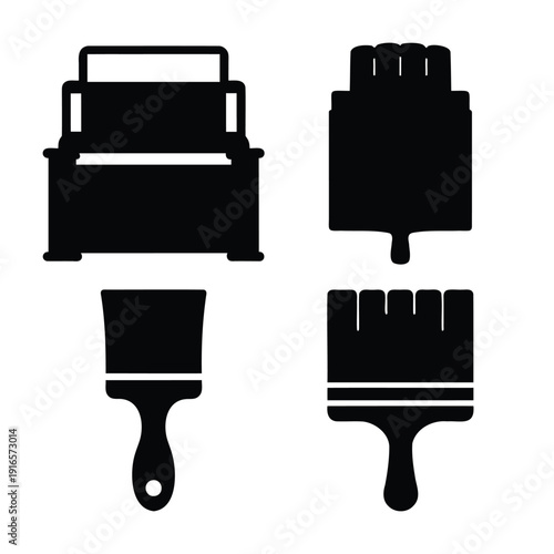 A collection of essential painting tools including brushes and paint trays for various art and renovation projects