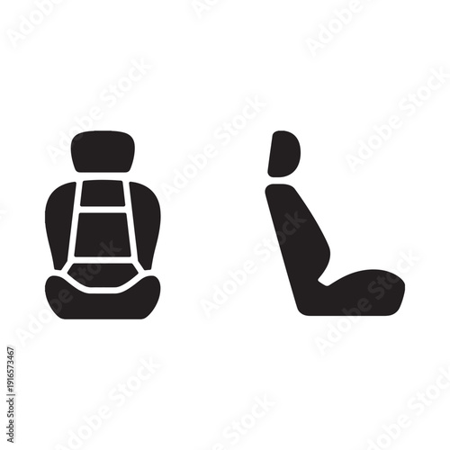 Two black car seats depicted in a simple illustrative style