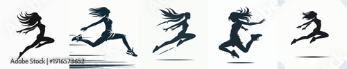 Vector silhouette of a woman jumping.