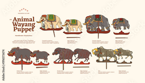 Isolated Shadow Puppet Animals Tourism Handdrawn Illustration