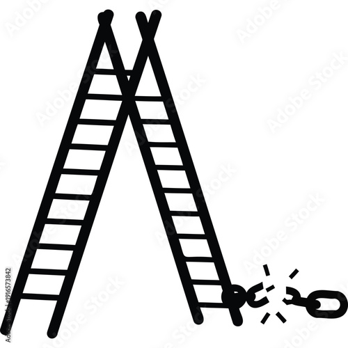 Broken Chain & Ladder Icon: Overcoming Obstacles, Failure, Setback, Breaking Free, Progress, Success, Challenge