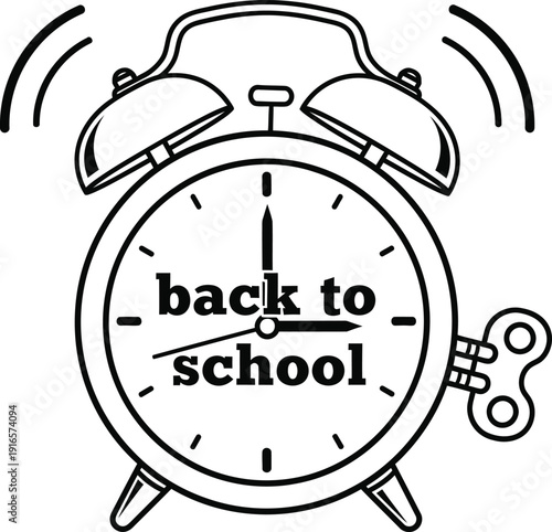 Back to School Alarm Clock Ringing Line Art Illustration.