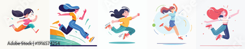 Vector of a woman jumping.