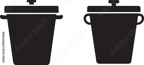 Cooking pot silhouettes showing kitchen cookware and soup containers with lids and handles for food preparation icons isolated on transparent background