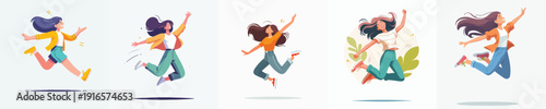 Vector of a woman jumping.