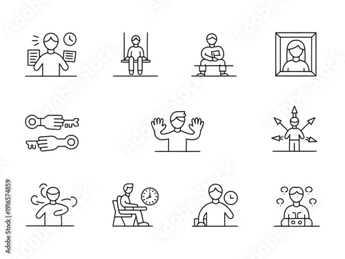 Variety of vector icons showing different people in various activities and situations