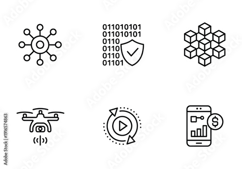 Vector icons representing various technological concepts and applications in modern systems.