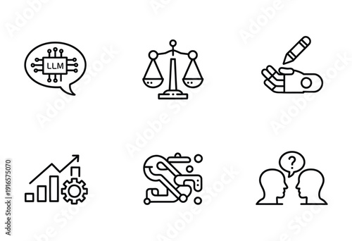 Collection of vector icons representing technology, legality, health, and communication