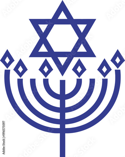 Jewish religious symbols vector illustration star david menorah torah scroll hanukkah passover culture.