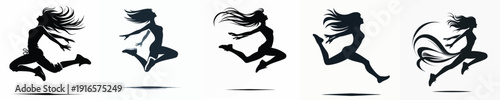 Vector silhouette of a woman jumping.