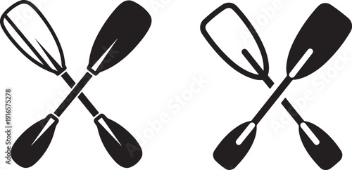 Crossed kayak paddles and wooden rowing oars collection in flat vector style for summer water sports activities and lake adventure equipment graphics