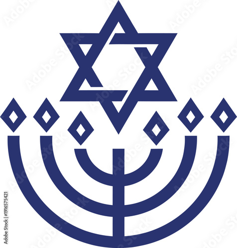 Traditional judaism religious symbols star david menorah torah scroll hebrew culture faith synagogue elements.