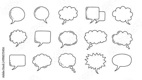 Assorted Speech Bubbles: A collection of various speech bubble designs, perfect for illustrating conversations, thoughts, and ideas in a creative and engaging way.
