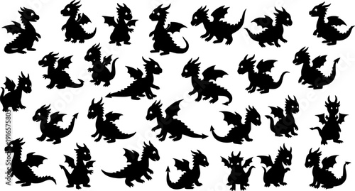 a set of many little cute dragons

