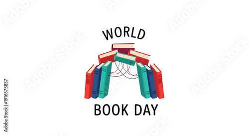 Vector illustration of stacked books forming an arch on World Book Day isolated on transparent background
