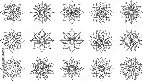 Geometric Stars Pattern: A stunning array of geometric star patterns in various intricate designs, perfect for adding a touch of elegance and artistic flair.