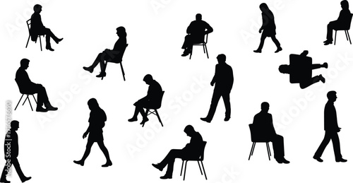 Black woodland animal silhouette collection, deer bear fox rabbit and owl vector set, forest wildlife, cad drawing flat vector illustration, nature elements,