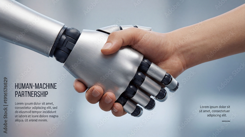 Fototapeta premium Merging human touch with digital precision, symbolizing a new era of collaborative progress and technological trust