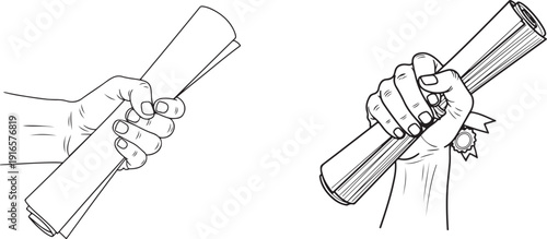 Graduate holding diploma scroll, celebrating academic achievement, success in education, presenting certificate award, symbolizing knowledge and accomplishment