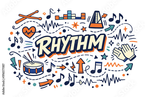 Colorful music rhythm concept with drums and notes