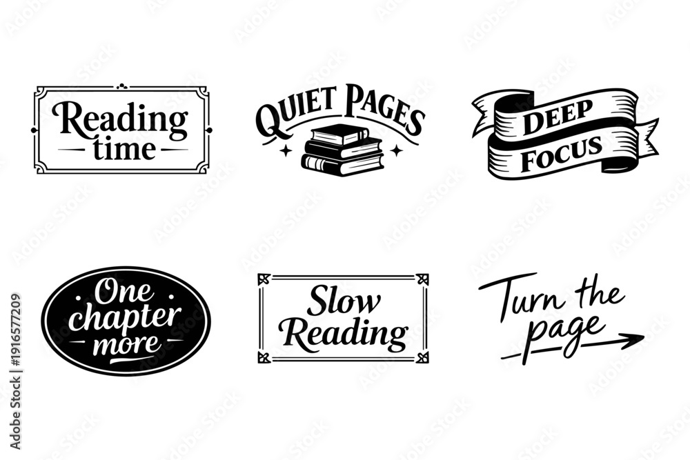 Obraz premium Book-themed typography design collection with reading quotes