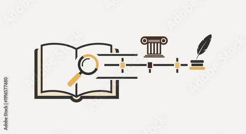 Illustration of Book and Research Symbols.