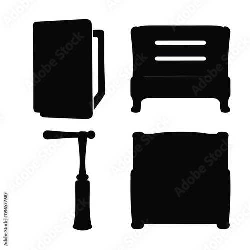 Diverse collection of furniture and antique household item silhouettes on white