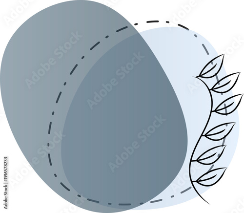 Soft Blue Abstract Shapes with Hand-Drawn Botanical Detail