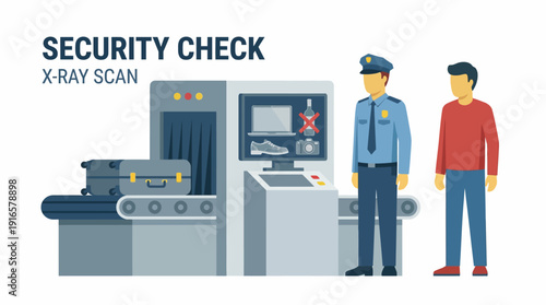 Airport Security Check XRay Scanner and Personnel Illustration. Vector Illustration. EPS Editable
