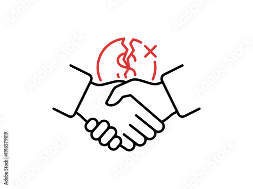 Broken handshake symbolizing failed business deal or agreement. Vector Illustration. EPS Editable