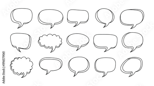 Dialogues in Mind: A collection of various hand-drawn speech bubbles, perfect for illustrating conversations, thoughts, and ideas in a creative and engaging manner.