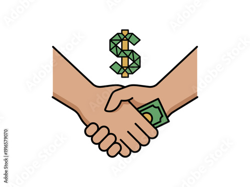 Business handshake with money exchange and dollar sign. Vector Illustration. EPS Editable