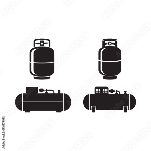 Black silhouette icons depicting various propane and gas tanks