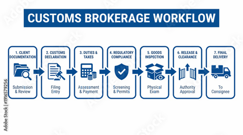 Customs Brokerage Workflow A StepbyStep Process for International Trade. Vector Illustration. EPS Editable