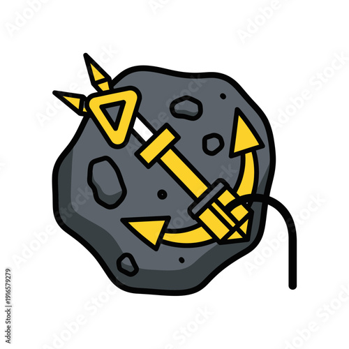 Asteroid Mining Concept Icon with Anchor Mechanism for Space Resource Extraction